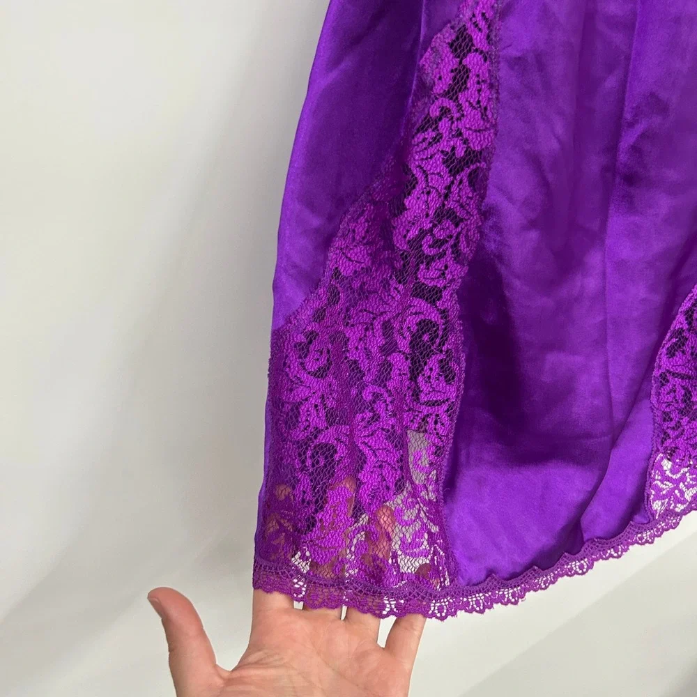 Victoria Secret Gold Label Satin Lace Trim Chemise Large Purple Vintage Coquette